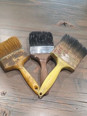 Vintage Set of 3 Used Paint Brushes - Yellow Handles